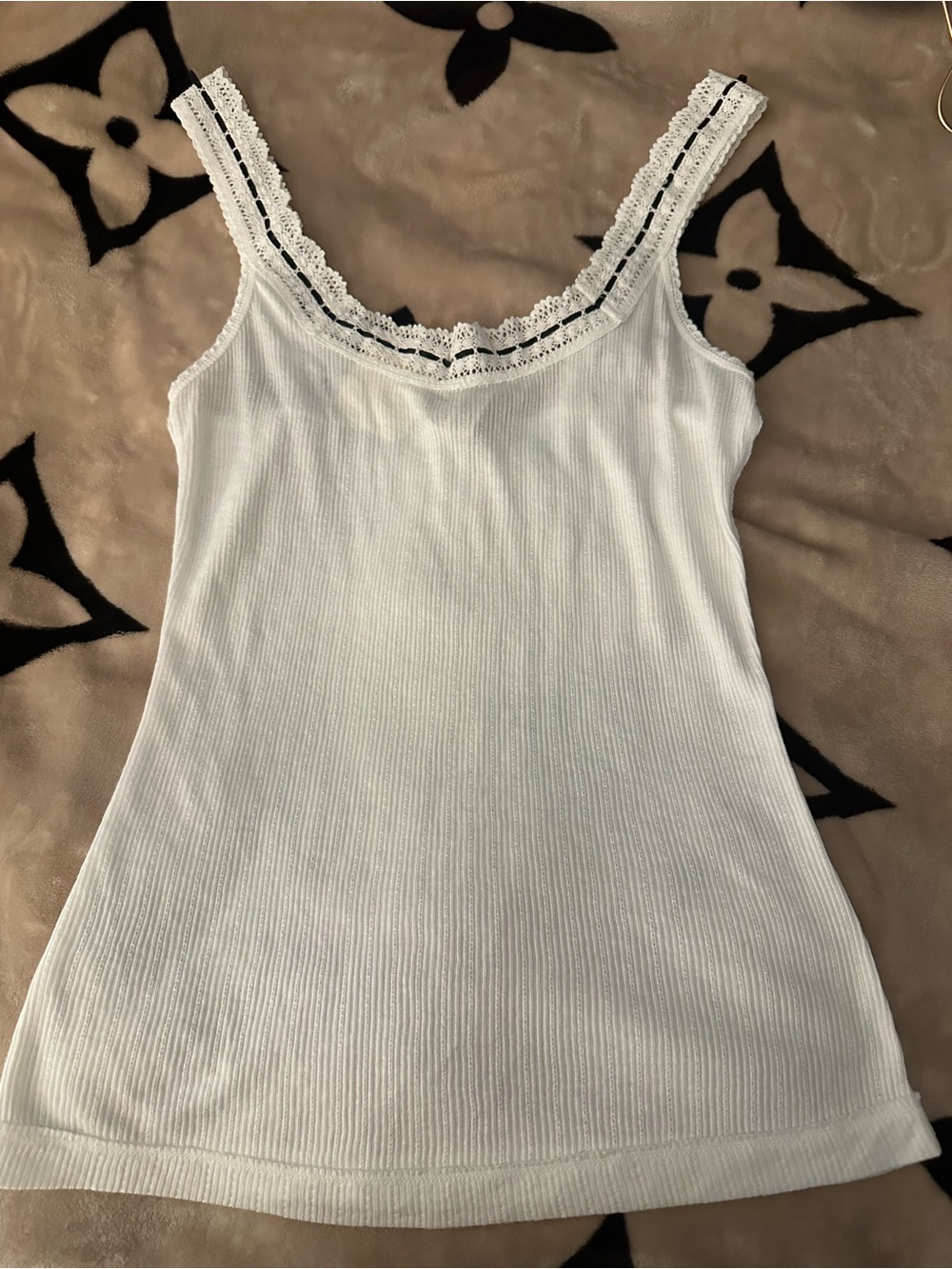 NWT Free People White Ribbed Lace-Trim Tank M